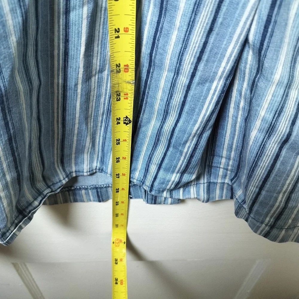 Blue White Striped Button Front Peplum Jacket Cotton‎ Lyocell RN 92309 L